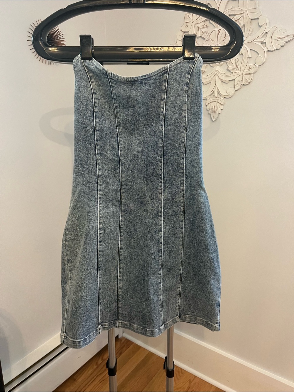 Altar'd State Light Blue Denim A-Line Mini Skirt